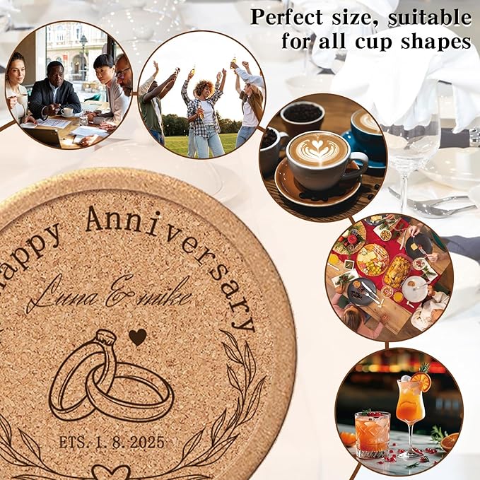 Custom Coasters Personalized Cork Coasters Bulk with Logo Wedding Personalized Cork Natural Wood Engraved Drink for Wedding Favors (Cork Coasters - Circle)