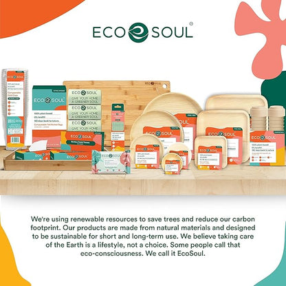 ECO SOUL Compostable 7 & 10 Inch Palm Leaf Square Plates (50 Count) Like Bamboo Plates | Biodegradable | Eco-Friendly, Microwave & Oven Safe - Party Pack