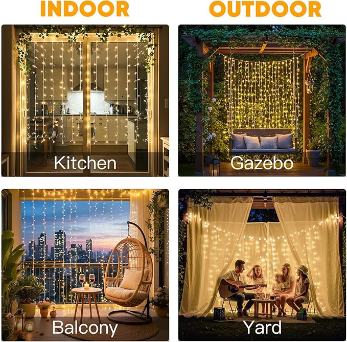 suddus Curtain Lights for Bedroom, 150 Led Hanging String Light Outdoor, Fairy Curtain Lights Indoor for Christmas, Dorm, Wall, Backdrop, Window, Wedding, Party, Birthday Decor, Warm White