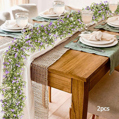 Artificial Baby Breath Flower Vines, Babys Breath Artificial Flowers Real Touch Faux Gypsophila Hanging Fake Baby's Breath Garlands for Wedding and Baby Shower Decor 2Pcs 5.8ft（Purple）