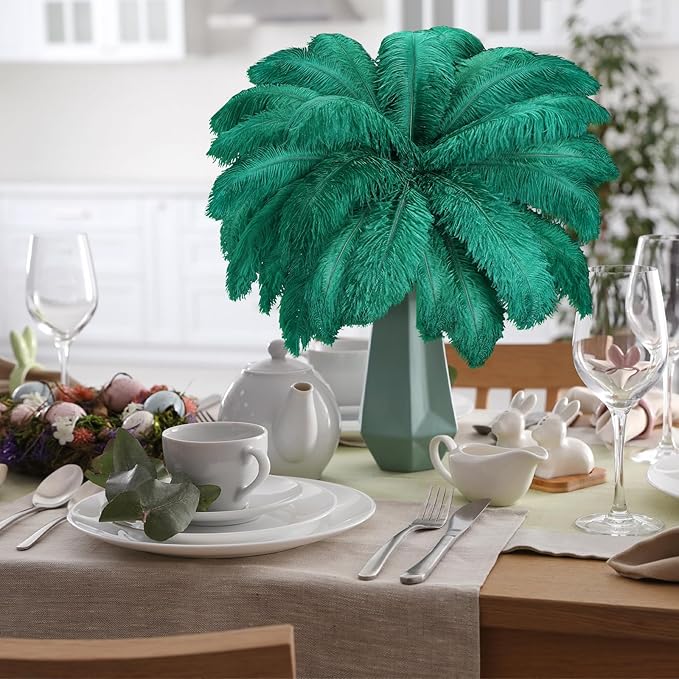 Maitys 90 Pcs Large Natural Ostrich Feathers Bulk 14-16 Inch (35-40cm) 12-14 Inch (30-35cm) 10-12 Inch (25-30cm) Ostrich Feathers Plumes for Centerpieces Wedding (Blackish Green)