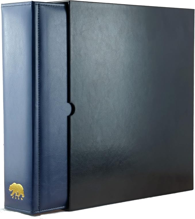 Ursae Minoris Estate Library Deluxe 4 Q-Ring Large Format Binder for Up to 2400 Sports/Trading Cards - Deep Blue with Black Slipcase