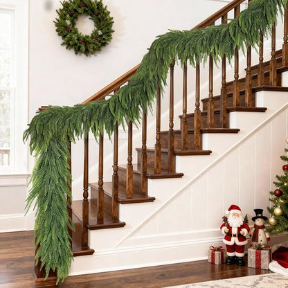 16FT Christmas Norfolk Pine Garland -1PCS, Artificial Pine Needles Garlands Faux Greenery Fake Garland for Holiday Fireplace,Table,Window,Stairs,Mante,Indoor Outdoor Decor