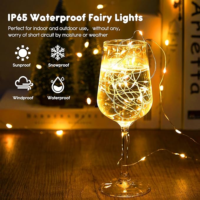 Minetom 12 Pack Fairy Lights Battery Operated String Lights with Timer - 7ft 20 LED Waterproof Silver Wire Firefly Light Waterproof for DIY Crafts Wedding Décor Table Mason Jars Party