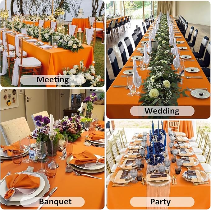 8 Pack Orange Tablecloth 60 x 126 Inch Rectangular Tablecloths for 8 Foot Rectangle Tables, Wrinkle Resistant Orange Table Cloth Washable Polyester Fabric for Buffet Wedding Party Banquet