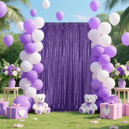 Purple Sequin Backdrop Curtain 4 Pieces 2FTx8FT Glitter Photography Backdrop for Party Wedding Birthday Christmas Decorations