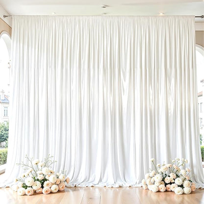 White Satin Backdrop Curtains 2 Panels - Glitter Photo Drapes for Baby Shower, 10x10FT Shimmer Back Drop Cloth, Wrinkle Free for Birthday Party Prom Wedding Stage Background