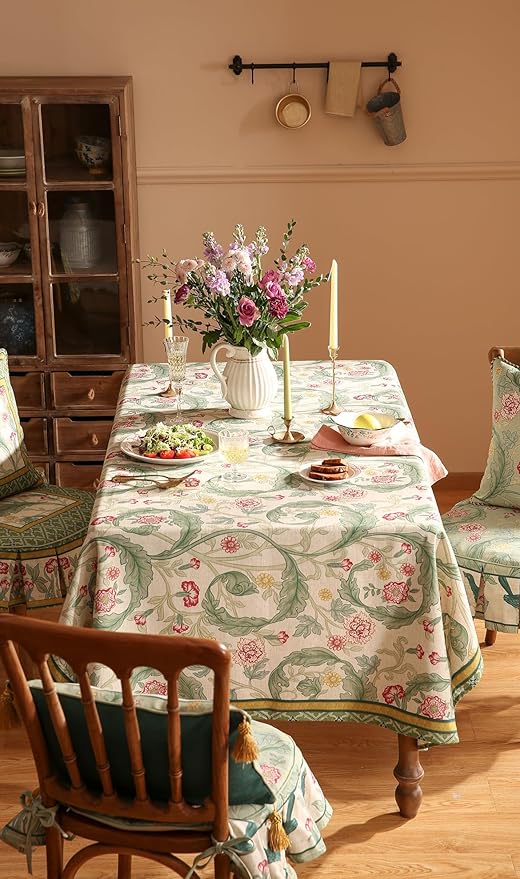 patdrea Designer Green Small Tablecloth for Rectangle Table,Vintage Linen Leaves Pattern Breathable Table Cloth,Floral Decor Cover for Kitchen Dining Christmas,Thanksgiving,55"x71"-Cecilia a