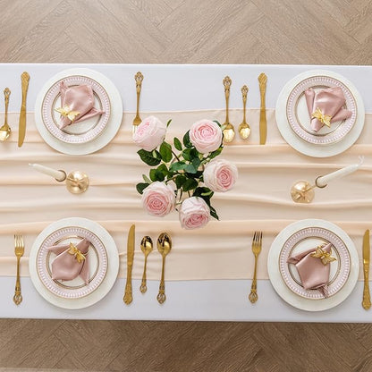 6Pack 9ft Chiffon Table Runner 14x108 Inch Sheer Romantic Table Runner for Wedding Birthday Party Bridal Shower Outdoor Decoration-Peach