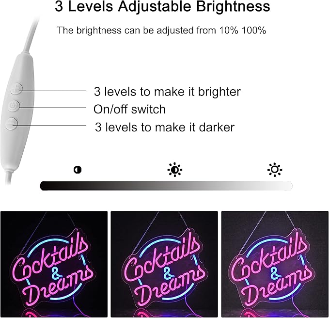 Cocktails and Dreams Neon Sign for Wall Decor Neon Signs with Dimmable Switch LED Neon Signs Bedroom Beer Bar Neon Light Sign Hotel Party Club Office Art Lights
