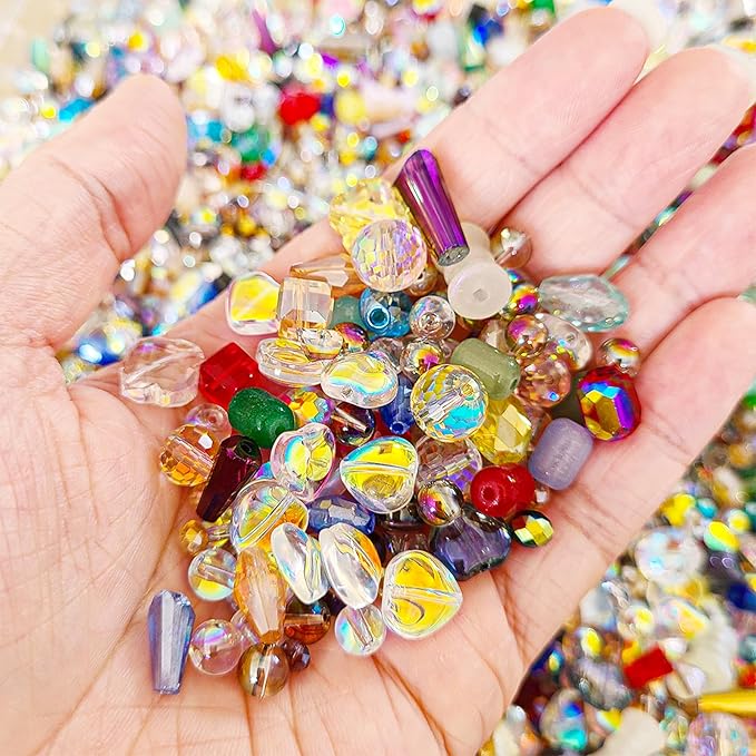 Half Pound Assorted Glass Beads for Jewelry Making, 2-16mm Colorful Crystal Beads for Bracelets, Crafts, DIY Art, Bulk Jewelry Making Supplies