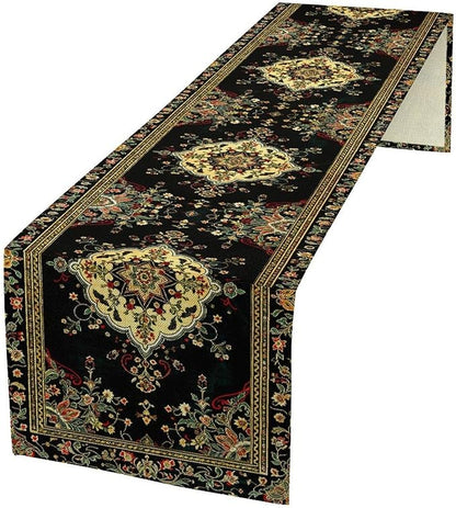 Colorful Boho Flower Table Runner, Vintage Rustic Farmhouse Paisley Hand Drawing Print Pattern for Home Kitchen Table Decor Dining Coffee Room Garden Party Decor 13x120in