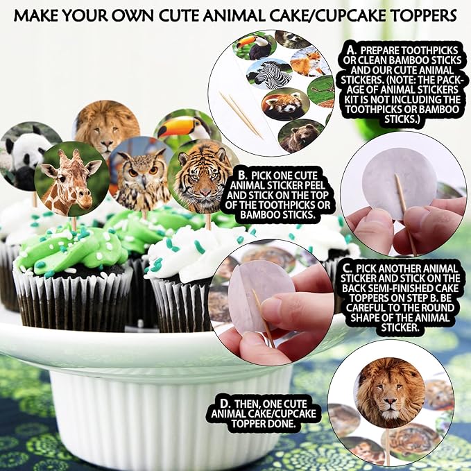 480 Counts Cute Jungle Zoo Wild Animal Stickers 1.5 Round Adhesive Labels Stickers for Baby Shower Wild One Birthday Party Favors Goodie Gift Bag Invitation Envelope Sealing Birthday Card Wrap Decor