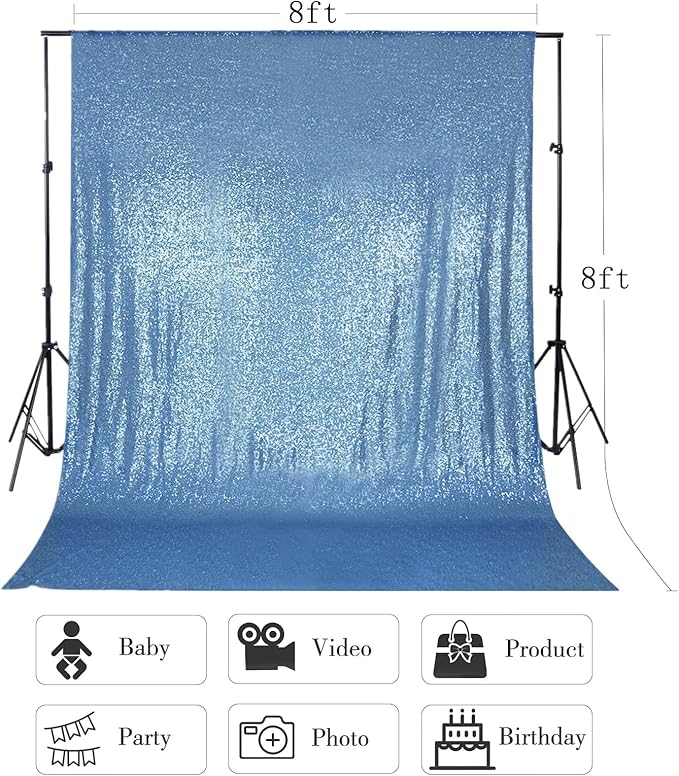 Baby Blue Sequin Backdrop Curtain 8ft x 8ft Sequin Glitter Background for Weddding Party Baby Shower Decorations