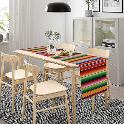 Mexican Table Runner,Colorful Stripe Art Table Runner for Kitchen Dining Table Home Party Decoration 13x72 Inch