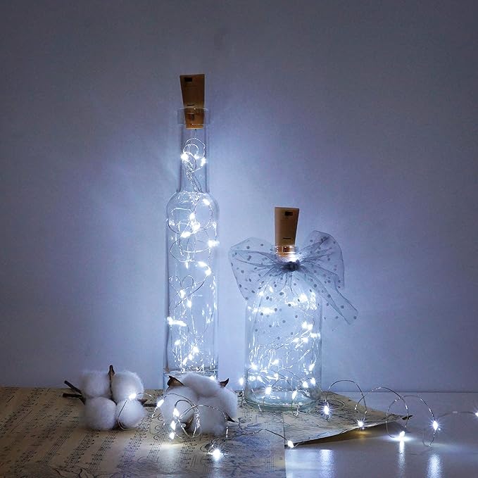 20 LED Wine Bottle Lights with Cork, 15 Pack Battery Operated Cork Shape Fairy Light Waterproof Mini Copper Silver Wire String Lights for Party, Wedding, Christmas, Bedroom Decor (Cold White)