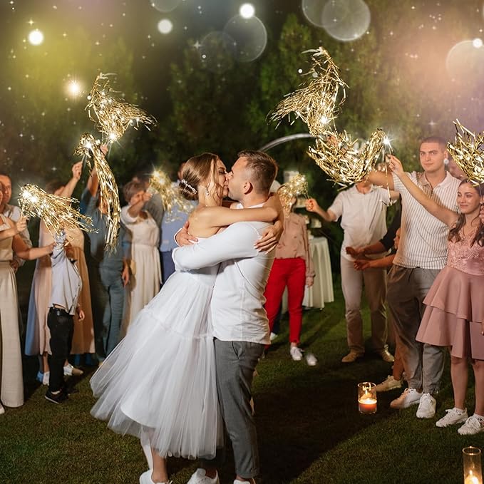 100 Pcs Lighted Wedding Wands LED Tinsel Wands Light up Streamers Sparklers for Wedding Send Off and Exits Birthday Party Props Favors(Champagne)