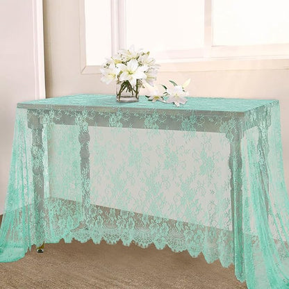LuoluoHouse Vintage Lace Tablecloth Table Fabric 60x120 Inch for Garden Rustic Wedding Bridal Shower Party Decoration Rectangle Overlay Long Vintage Embroidered Reception Round Table Cloth Decor