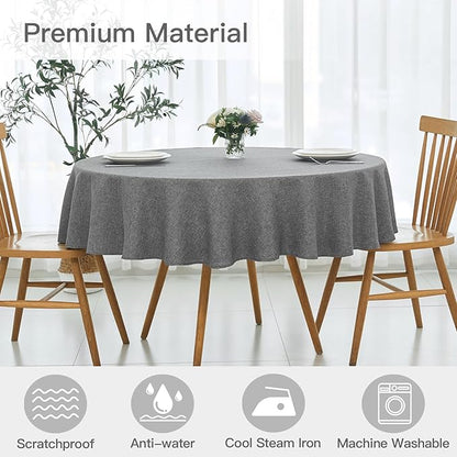maxmill Round Linen Textured Tablecloth Spill-Proof Stainproof Wrinkle Free Washable Fabric Table Cloth for Circular Table Cover, Dining Room Buffet Banquet Parties Holiday Dinner, 70 Inch, Dark Grey