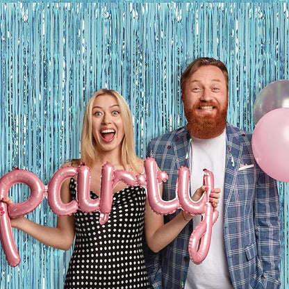 10 Pack Blue Foil Curtain Backdrop 3.2ft x 9.8ft Metallic Tinsel Foil Fringe Curtains Streamer Photo Booth Backdrop for Birthday Party Engagement Bachelorette Party Decorations (Light Blue)