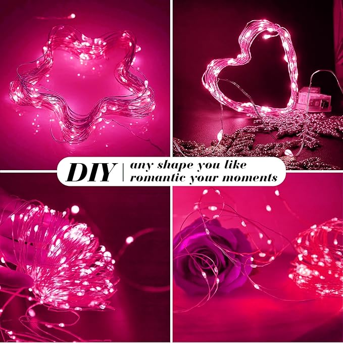 ZGWJ 8 Pack Fairy Lights Battery Operated, 7ft 20 Mini LED Fairy String Lights Silver Wire 3 Modes for DIY, Parties, Wedding, Bedroom, Halloween Christmas Decoration Pink