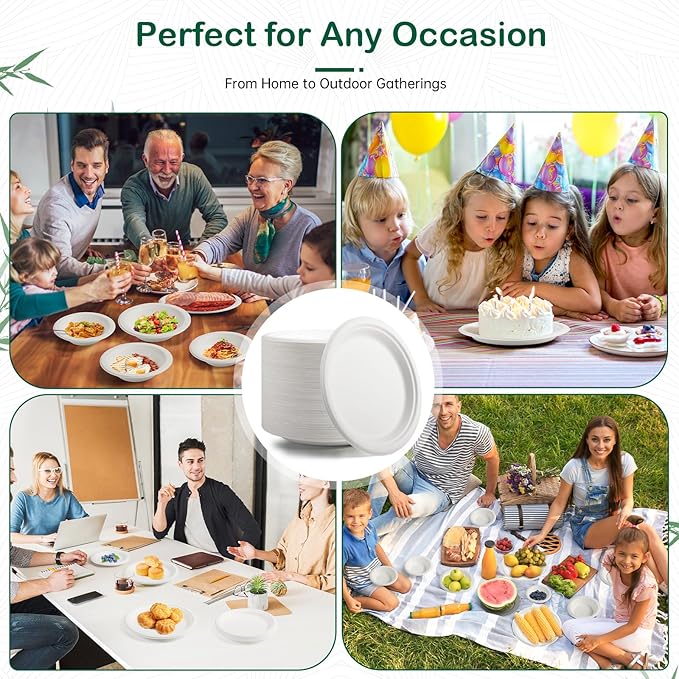𝟏𝟎 𝐈𝐧𝐜𝐡, 𝟏𝟐𝟖-𝐏𝐚𝐜𝐤 Compostable Paper Plates, Heavy-Duty Biodegradable Disposable Dish Made from Bagasse, Perfeck for Snacks, Desserts, Party, Wedding and More (White)