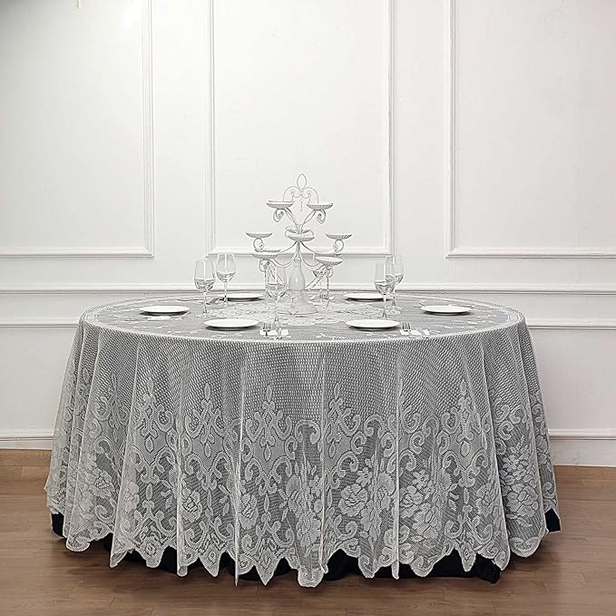 Tableclothsfactory 120" Ivory Premium Lace Round Tablecloth for Banquet Party Wedding Event Home Decor
