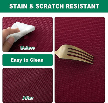 Biscaynebay Textured Fabric Christmas Rectangle Tablecloths 90x132, Burgundy Water Resistant Tablecloths for Dining, Kitchen, Wedding, Parties etc. Machine Washable