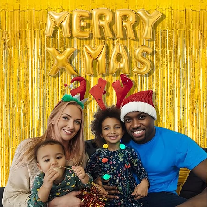 BRAVESHINE Gold Foil Fringe Backdrop Curtain - Metallic Tinsel Photo Backdrop Streamers for Men 50th Birthdays Decorations, Anniversary, Christmas, New Years, Engagement Party Decorations