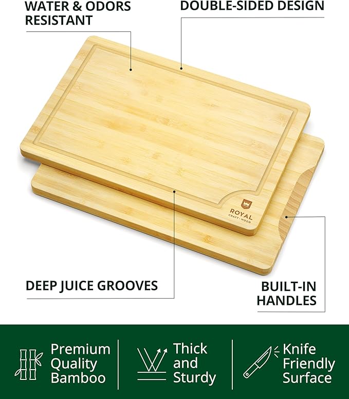 ROYAL CRAFT WOOD Extra Large Cutting Boards for Kitchen Meal Prep & Serving-Bamboo Wood Cutting Board with Deep Juice Groove - Charcuterie & Chopping Butcher Block for Meat - Gadgets Gift (XL 18x12")