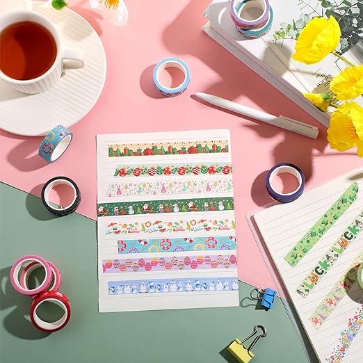 TaoBary 33 Rolls Holiday Plaid Washi Tape, 15 mm Seasonal Washi Tape Set Bohemian Colorful Vintage Cute for Card Wrapping Craft(Festive Style)