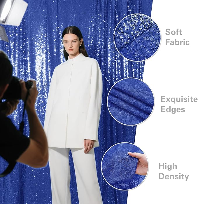 Navy Blue Sequin Backdrop Curtain 4 Pieces 2FTx8FT Glitter Photography Backdrop for Party Wedding Birthday Christmas Decorations