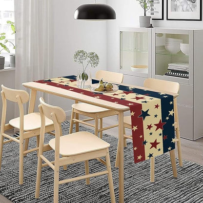 Memorial Day Table Runner, 4th of July American Patriotic Independence Day Stars Stripes Print Table Runne for Summer Holiday USA Home Decoration Party,13x108inch