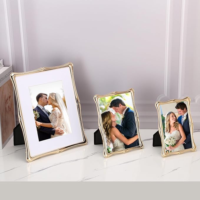 8 x 10'' Premium Alloy Gold Photo Frame with Acid Free 5x7'' Mat - High-End Décor Metal Frames 5x7'' with Black Velvet Back