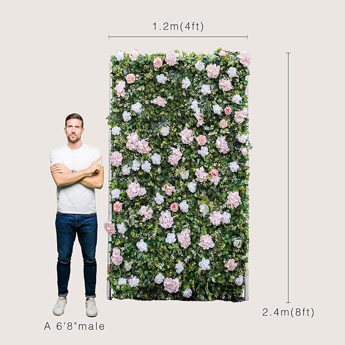 Artificial Luxury‌ Flower Wall Panels, Gorgeous 3D Silk Floral Backdrop for Wedding, Baby Show, Party and Home Decor, Quick Assembly/Storage, Eco ＆ Pet Friendly, 2 pcs, Each Panel 2 * 8 ft.