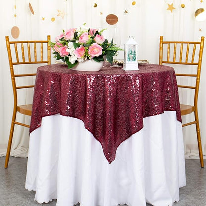ShinyBeauty Sequin Tablecloth Burgundy Sequin Table Overlay Glitter Table Cover for Dinning Table Sequin Table Linen for Party Event Decoration Square Tablecloth 54x54 Maroon Birthday Tablecloth