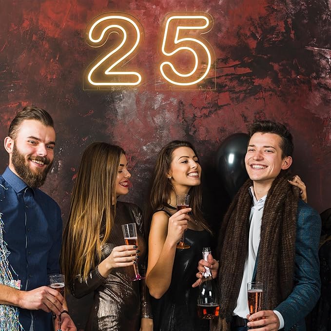 Number 5 LED Neon Sign Backdrop Birthday Party Decoration, 11.3" Height Warm White Marquee Number Five Light Up Sign for Wedding Anniversary Window Wall Table, Indoor Battery Operated or USB