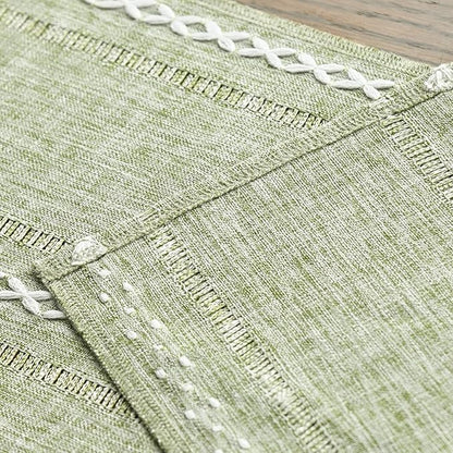 Artoid Mode Sage Green Rustic Cotton Linen Table Runner, Seasonal Embroidered Hollow Kitchen Dining Table Decoration for Home Party Decor 13x36 Inch