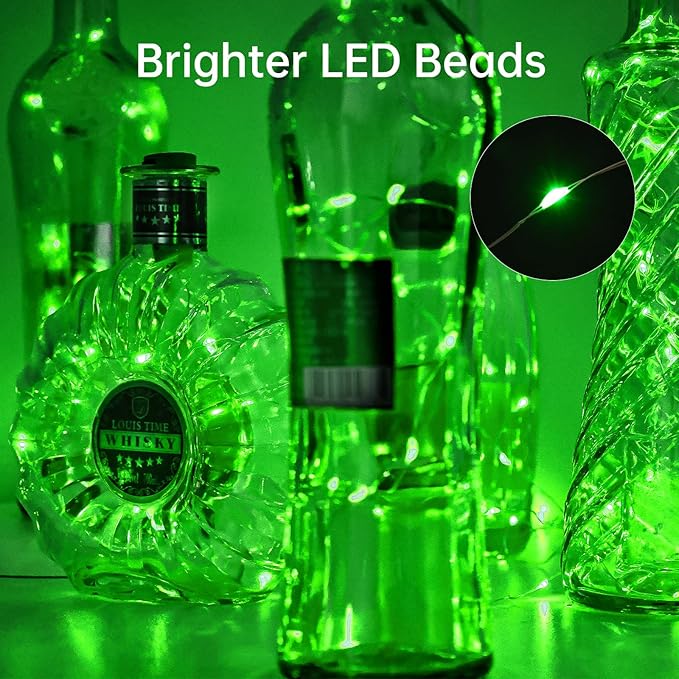 Aluan Wine Bottle Lights with Cork, 20 LED 10 Pack Fairy String Lights Waterproof Battery Operated Mini LED Cork Lamp for Liquor Bottles Jar Party Wedding Christmas Festival Bar Decoration, Green