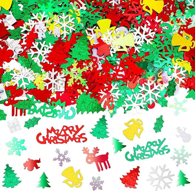 MARFOREVER Christmas Day Confetti Glitter Table Decorations Party Scatter Confetti, Red Green White Party Decorations Table Confetti Sprinkles Snowflake Santa Elk for Christmas Party Supplies Decor