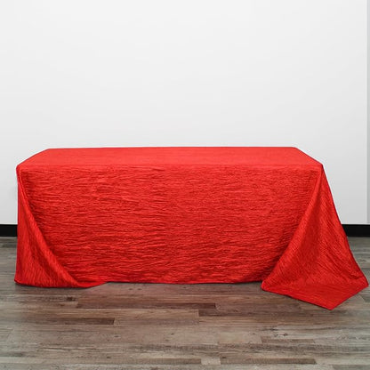 YOUR CHAIR COVERS - 90 x 132 inch Rectangular Crinkle Taffeta Tablecloth - Red, Rectangle Table Linens for 6 ft Rectangular Tables, Wedding Crushed Table Cloth