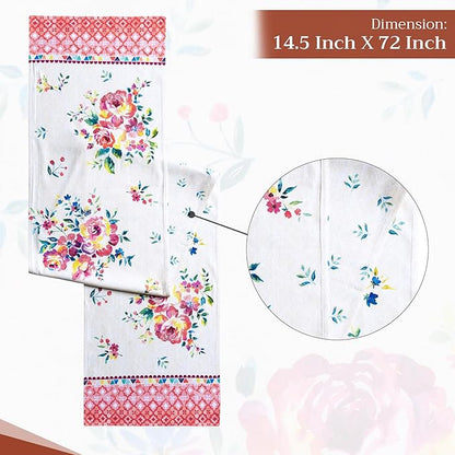 Maison d' Hermine Table Runner 100% Cotton Double Layer Table Runners 72 inches Long Decorative for Kitchen Dining Party Baby Shower Wedding Bridal Shower Spring Summer (Rose Garden, 14.50" x 72")
