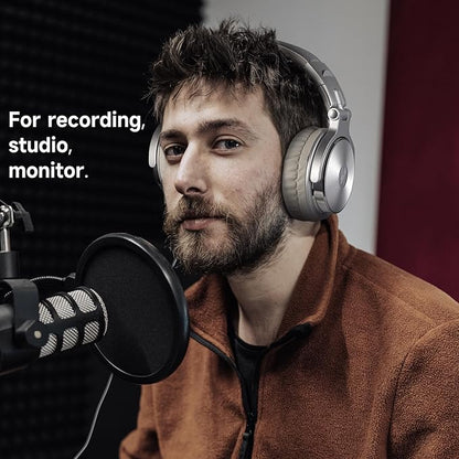 OneOdio Wired Over Ear Headphones Studio Monitor & Mixing DJ Stereo Headsets with 50mm Neodymium Drivers and 1/4 to 3.5mm Jack for AMP Computer Recording Podcast Keyboard Guitar Laptop - Silver