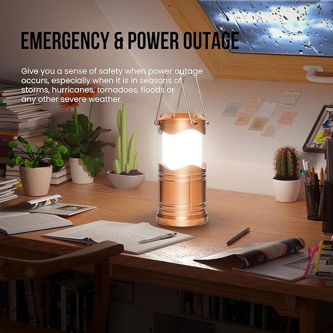 Lichamp LED Camping Lantern, 4 Pack Battery Powered Flashlight for Power Outages, Portable Collapsible Hanging Light Essential for Home, Outdoor, Emergency Lamp Survival Kit Gear for Hurricane, Gold