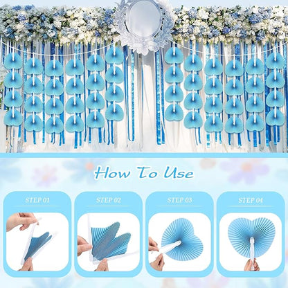 Unittype 150 Packs Wedding Paper Fans Heart Shaped Folding Handheld Fans for Wedding Decorate Guests Favor Anniversary Birthday Party Supplies Home Decor(Baby Blue)