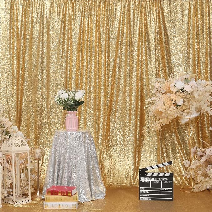 Eternal Beauty Gold Sequin Backdrop, 10x10 Ft Glitter Background Curtains for Shimmer Photography Party Wedding Birthday Back Drop Decor