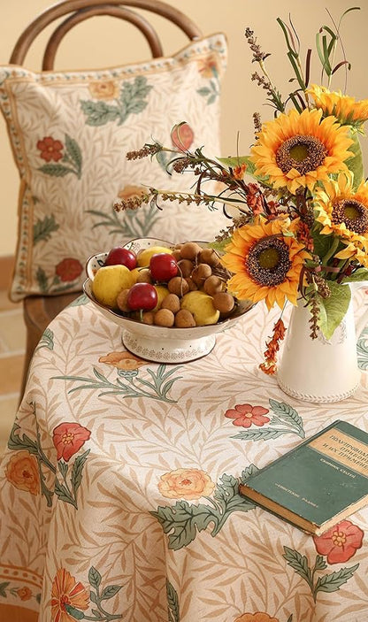 patdrea Designer Small Yellow Floral Linen Table Cloth for Round Table,Durable Breathable Tablecloth,Fall Dacorative for Kitchen Dining,Holiday Christmas,Thanksgiving,Diameter 55"-Cornflowers