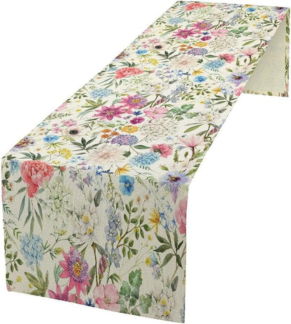 Floral Table Runner Watercolor Peony Rose Flower Kitchen Table Decoration for Indoor and Outdoor Wedding Party 13x60 Inch