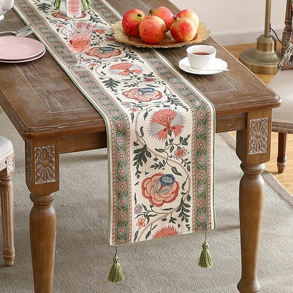 ISAENNE Designer Vintage Linen Extra Long Table Runner 118 Inches,Elegant Floral Pattern Wrinkle Resistant Table Runners for Dining Tables,Thanksgiving,Kitchen Tables,Christmas,12"*118"-Daffy B