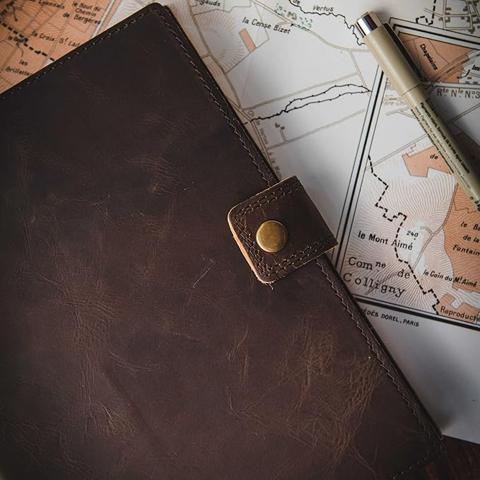 Refillable Leather Journal | Premium Lined A5 Notebook Cover | 200 Ruled Writing Pages | Card Holder Slot | Leather Bound Journals for Men & Women, Best Gift Travel Diary, Cool Planner